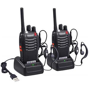 Proster Walkie Talkie PMR446 Senza Licenza Ricaricabili Set 2 Ricetrasmittenti Portatili 16 Canali VOX Torcia LED Auricolari Batteria 1500mAh per Lavoro Outdoor Famiglia Bambini