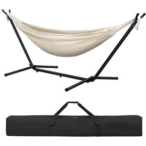 Laneetal Amaca con Supporto, Amaca con Struttura in Metallo per 2 Persone, Portata Max. 250 kg, Borsa da Trasporto, per Campeggio/Giardino/Balcone/Piscina, 280x106x100cm (Beige, 280x106x100cm)