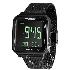 BANGLIN Orologio Resistente all'acqua 10 ATM 100m Luminoso Orologio Nuoto Acciaio con Funzioni di Sveglia, Cronometro, Doppio Fuso Orario, Calendario, Formato 12/24 Ore Selezionabile