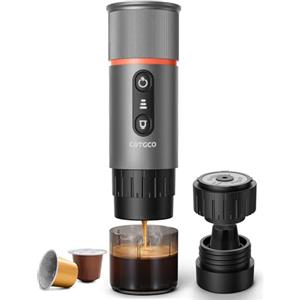 COTGCO Macchina per caffè Espresso Portatile : Macchina da caffè Portatile a Batteria per viaggi in Campeggio - Riscaldamento Rapido in 2,5 inuti - 8 Tazze di Caffè Espresso per una Carica - Argento