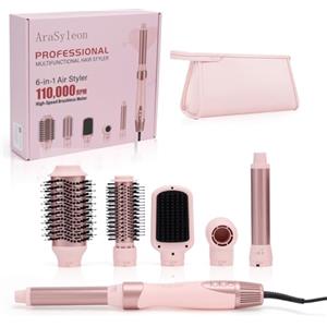 AraSyleon AraSyelon 6 in 1 Styler Multifunzione per Capelli - Phon Professionale, Spazzola Aria Calda (32/68mm), Arricciacapelli Automatico 32mm, Spazzola Lisciante, 110.000giri/min, con Ioni