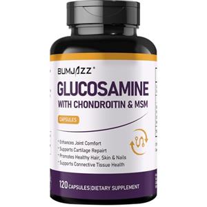 Bumjazz Capsule di Glucosamina Condroitina MSM, 120 Capsule 1500mg Solfato di Glucosamina con Condroitina & MSM per la Salute Articolare, Sostegno alla Cartilagine e Flessibilità
