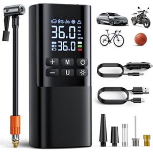 Dufuso Pompa Elettrica per Bicicletta, Mini Compressore Bici con Display Digitale E Luce LED, Compressore Aria Portatile per Auto, Moto, MTB, Bicicletta E Palloni, Ricaricabile Tramite USB-C, USB-A