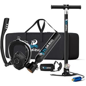 TUDIVING-0.5L Set bombola per immersioni subacquee, mini bombola di ossigeno con maschera da snorkeling integrale, kit da viaggio portatile per immersioni (S200Plus Black-A2)