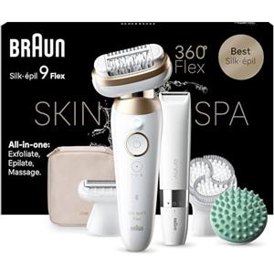 Braun Silk-Épil 9 Flex Skinspa Epilatore Elettrico Donna con Testina Flessibile a 360° per Una Epilazione Semplice, Wet & Dry, Pelle Liscia a Lungo, Idea Regalo, 9-481 3d Bianco/oro