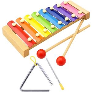 WangVipfei Xilofono bambini 1 anno, set di 2 campane in legno colorato con bacchette, xilofono per bambini, giocattolo educativo per bambini, regalo di compleanno e Natale