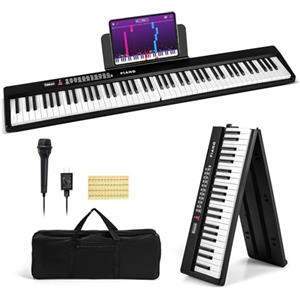 COSTWAY Pianoforte Elettronico Pieghevole a 88 Tasti, Piano Digitale con MIDI, 1000 Ritmi, 1000 Timbri, 150 Canzoni Demo, Registrazione, Batteria e Borsa da Trasporto per Bambini (Nero)