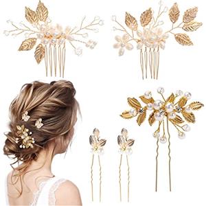 Jikefengxun Perle Fiore Strass Pettine per Sposa, 5 Pezzi, Fermagli a Pettine da Sposa, Fermagli per Capelli da Cerimonia, Fermaglio Capelli Sposa con Pettine, per le Ragazze Sposa Damigella d'onore