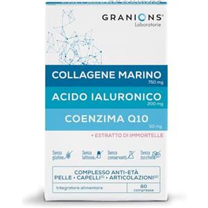 Granions COLLAGENE MARINO - ACIDO IALURONICO - COENZIMA Q10 - GRANIONS Collagene n°1 in farmacia - Collagene e Acido Ialuronico - Integratore per capelli, pelle, articolazioni, unghie - 60 compresse