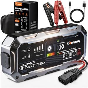 LISKCJG Booster Avviamento Auto 8000A Portatile Avviatore di Batteria Auto/Moto/Motoscafo(fino a ALL Gas/10.0L Diesel), 12V Avviatore di emergenza per Auto con cavo di sicurezza, LED