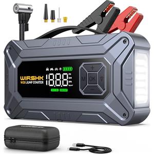 WIRSHK Booster Avviamento Auto con Compressore 8000A 160PSI,27000mAh, Booster Avviamento Auto/Moto per 10.0L Gas/8.0L Diesel, 12V Starter Batteria con Ricarica Rapida 18W,Torcia