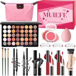 Muiefe Kit Trucco Make Up Completo, Set Trucchi Donna, Cofanetto Regalo Makeup per Ragazza Adolescente, Include Portatile Palette, Ombretto, Rossetti, Eyeliner, Mascara, Sopracciglia e Borsa per il trucco