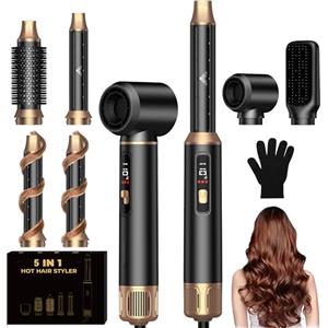 UKLISS 5 in 1 Hairstyler, Spazzola Asciugacapelli & Hair Dryer Set con Arricciacapelli Auto, Phon per Capelli, Thermal Brush, Spazzola Lisciante per Capelli, Regali per Donne Styling - Nero