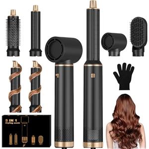 UKLISS Spazzola Asciugacapelli & Hair Styler 5 in 1, Airstyler con Arricciacapelli Automatico, Hair Dryer, Spazzola ad Aria Calda, Spazzola Lisciante Capelli per Ricci, Volumizzante, Lisciante - Nero
