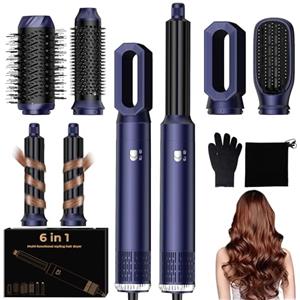 UKLISS Spazzola Asciugacapelli & Hairstyler 6 in 1, Airstyler Set con Arricciacapelli Automatico, Phon per Capelli, Thermal Brush, Spazzola Lisciante per Capelli, Regali per Donne - Bleu Argenté