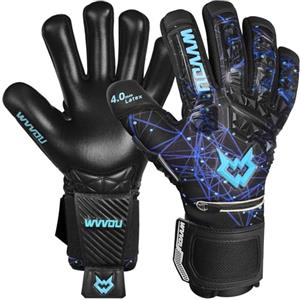 WVVOU Guanti da portiere per uomo e ragazzi, guanti da portiere ad alte prestazioni, con 5 dita rimovibili, guanti da calcio con lattice adesivo da 4 mm sul palmo della mano.