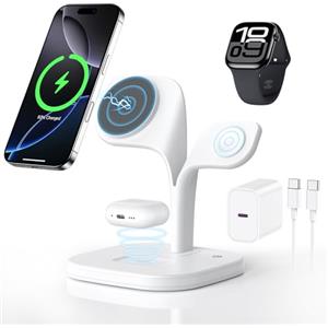 HJCE Caricatore Wireless 3 in 1 per iPhone MagSafe Stazione Ricarica per iPhone 17e Air 17 16 15 14 13 12 Series, per Apple Watch 11/10/9/8/7/6/5/4/3/2/SE/Ultra, per AirPods 3/2/Pro