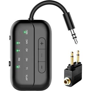 Beeitzie Ricevitore trasmettitore Pro Bluetooth 5.4 aggiornato 2025, adattatore wireless per aereo 2 in 1 per volo, TV, PC, palestra, interruttore, compatibile con 2 AirPods/auricolari; ricevitore audio AUX