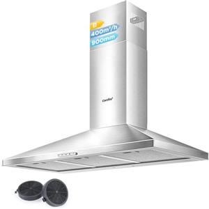 COMFEE' COMFEE Cappa Aspirante 90cm 400m³/h 3 Velocità Camino Cappa Cucina Acciaio | Doppia Modalità Scarico/Ricircolo, Filtro Alluminio 5 Strati Lavabile, Luce LED 1.5W, Motore Efficiente, Installazione Facile