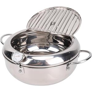 TOPINCN Friggitrice 24 cm Acciaio, Pentola per Frittura con Termometro | Olio in eccesso drenato per fritture più leggere, cottura uniforme su gas/induzione/elettrico