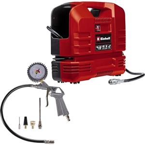 Einhell TC-AC 190 OF Set Compressore Portatile Senza Serbatoio (220-240 V, 1100 W, Max 8 Bar, Aria Max 165 L/min., Autolubrificato, Incl. Pistola Soffiaggio, Tubo 3m, Manometro, Set 3 Adattatori)
