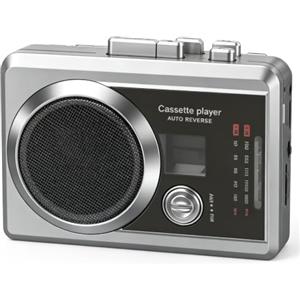 Mersoco Lettore registratore a cassette portatile e radio AM/FM, lettore di cassette compatto con jack per cuffie da 3,5 mm, altoparlante integrato, alimentato a batteria/USB