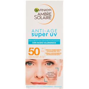 Garnier Ambre Solaire Crema Protettiva Viso SPF50 con Acido Ialuronico - Anti-Age Super UV 50ml