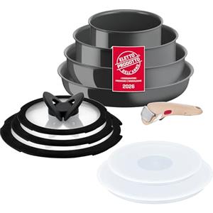 Lagostina Ingenio Vivissima, Set 10 Pezzi in Ceramica Antiaderente con Manico Rimovibile, 100% Alluminio Riciclato con Tecnologia Thermo-Signal per Tutte le Fonti di Calore Inclusa Induzione