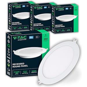 V-TAC 4x Faretti LED da Incasso Rotondo 6W - PRO SERIES - Diametro 120 mm - 660 Lumen - IP20 - per Soffitto, Casa, Cartongesso - Mini Pannello - Lampada - Foro 107-112mm - Luce Calda 3000K