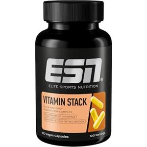 ESN Vitamin Stack, capsule multivitaminiche, 120 pezzi - 4 mesi di fornitura, ad alto dosaggio, 13 preziose vitamine in una capsula, solo 1 capsula al giorno, made in Germany