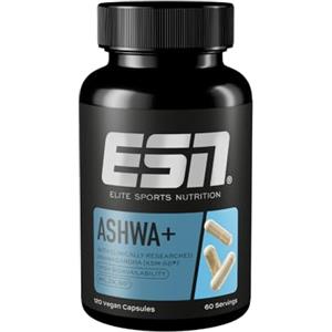 ESN Ashwa +, estratto di radice di Ashwagandha brevettato KSM-66®, 120 capsule, bacca indiana del sonno, con magnesio, vitamina B6 e zinco, vegano - prodotto in Germania