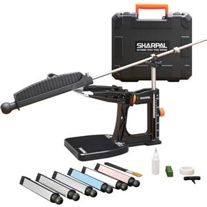 SHARPAL 202H Sistema di Affilacoltelli Professionale - Affilatore ad Angolo Regolabile 10°-35° con 7 Piastre Abrasive (Diamante 220/325/600/1000, Cote 3000/6000, Coramella) e Custodia Regalo