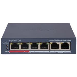 Hikvision DS-3E1106P-EI/M Switch di Rete Gestito con 4 Porte PoE 10-100Mbps e 2 Porte RJ45 100Mbps