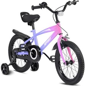 BODIOO Bicicletta per bambini 14 pollici, bicicletta per ragazzi e ragazze con ruote di supporto, telaio stabile, sedile regolabile, freno a contropedale e a mano, adatta per conducenti da 94 a 107 cm