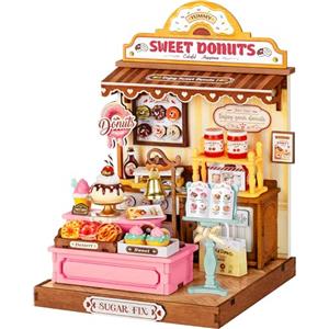 Rolife Miniature Casa Sweetie's Donut Shop, 141 pezzi Kit Casa in Miniatura DIY, Modellismo da Costruire Adulti Casa delle Bambole in Legno Puzzle 3D Nessun collante necessario