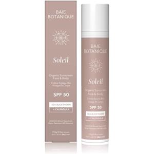 Baie Botanique Soleil - Protezione solare minerale biologica atossica viso e corpo SPF 50 - Olivello spinoso calendula - Naturale - Vegana - No macchie - No filtri chimici - Reef Safe - UVA/UVB - 110g
