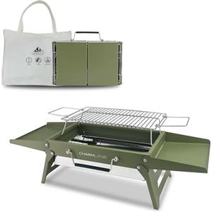 Charmline 34 x 23 cm Griglia a Carbone Portatile Pieghevole, Barbecue Carbonella Portatile Compatta per 1-3 Persone, Griglia BBQ per Campeggio, Picnic, Giardini e Feste in Spiaggia, Verde