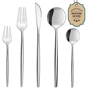 Bestdin - Set di posate per 6 persone, 30 pezzi in acciaio inox, con coltelli, forchette, cucchiai, lavabili in lavastoviglie