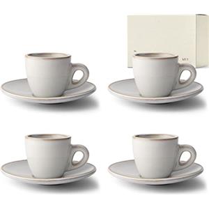 KIVY Set di Tazze da Caffè Espresso [4 x 75ml] - Gres a parete spessa - set tazzine caffe particolari - tazze caffe - set tazzine caffè con piattino - set tazzine da caffè - tazza ceramica
