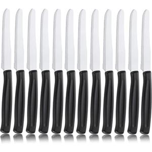 Pleafind Coltelli da tavolo - 12 pezzi, coltello da bistecca seghettato, da pane, manico ergonomico, lavabile in lavastoviglie