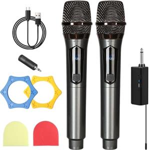 BORDEAG Microfono Senza Fili,2 Pezzi Microfono Wireless Con Ricevitore Ricaricabile,Wireless Microphone,Sistema Wireless Microfonico Per Karaoke,Feste,Matrimonio,Riunioni,Chiesa