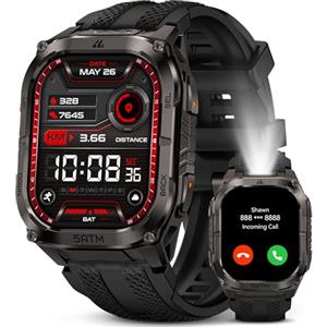 KOSPET Tank M4C Smartwatch con GPS, Corpo robusto in metallo completo, Torcia LED,Batteria 50 Giorni, Monitor Salute 24/7,5ATM/IP69K,170+ modalità sportive, Schermo da 1,96 pollici, Android & iOS Nero