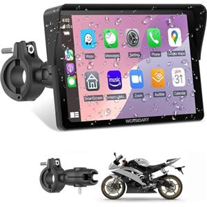 Wonsidary Senza Fili Schermo Carplay Per Moto,Navigatore Moto da 7 Pollici per CarPlay e Android Auto,Navigatore GPS Impermeabile IP67 con Sensore di Luce,Doppio Bluetooth,Siri/Assistente G00gle,EQ