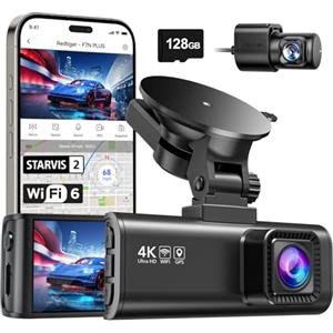REDTIGER Dash Cam 4K/2.5K Anteriore e Posteriore, Dashcam STARVIS 2, Schermo IPS da 3,18 Pollici, Scheda da 128 GB Inclusa,WiFi 5,8 GHz,GPS,WDR Grandangolare a 170,Supporta Fino a 256 GB(F7NP)