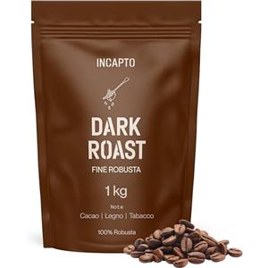 Incapto Caffè in Grani di Specialità 1kg - Dark Roast - Massima Caffeina | Origine Uganda | 100% Robusta | Tostatura Oscuro e Naturale | Finca Bujanga, Victoria Lake| Espresso Forte