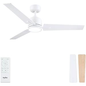 Newday Ventilatore da Soffitto Bianco 107cm, Ventilatore da Soffitto Bianco con Luce e Telecomando Silenzioso, Ventola Soffitto Réversible, Pale da Soffitto con Luce Dimmerabile, 6 Velocità, 3 Timer