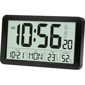 YsyYey Sveglia digitale - Ampio display - Orologio da parete con display di temperatura e umidità, alimentazione USB/batterie, con dimmer automatico, orologio da tavolo con doppio allarme e