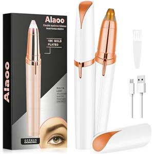 Alaoo Epilatore Viso Donna, Rasoio per Sopracciglia Indolore, Ricaricabile Rasoio per Viso e Sopracciglia, Per Sopracciglia, Labbra, Peli del Viso(Bianco)