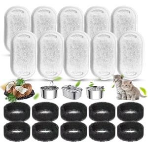 Haizibo 20 Pezzi Filtri Fontanella per Gatti, Incluso 10 Pezzi di Filtro a Carbone e 10 Pezzi di Spugna in Schiuma, Per un'ampia Gamma di Fontanelle per Gatti in Acciaio Inossidabile