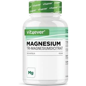 Vit4ever Magnesio citrato - 365 capsule - 2250 mg di cui 360 mg di magnesio elementare per dose giornaliera - 100% tri-magnesio dicitrato senza additivi - Altamente dosato - Vegano